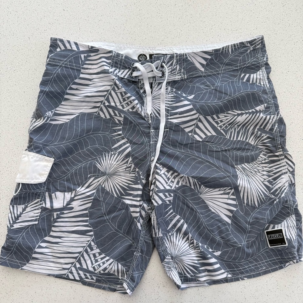 Ezekiel Gray Leaf Print Board Shorts